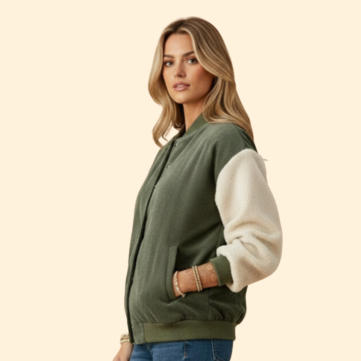 Women’s Corduroy Sherpa Bomber Jacket with Pockets
