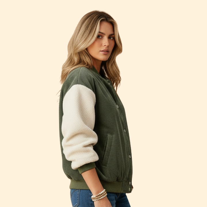 Women’s Corduroy Sherpa Bomber Jacket with Pockets