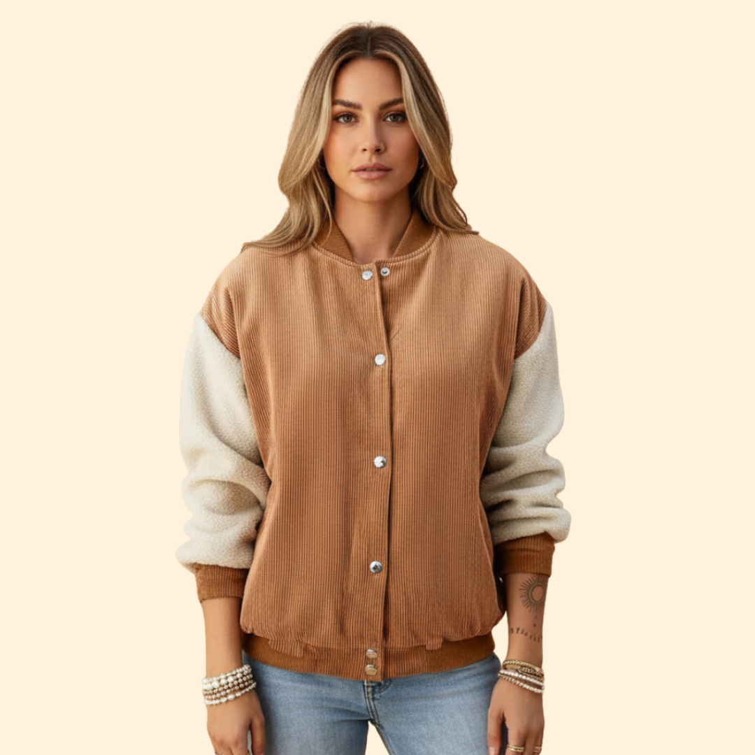 Women’s Corduroy Sherpa Bomber Jacket with Pockets