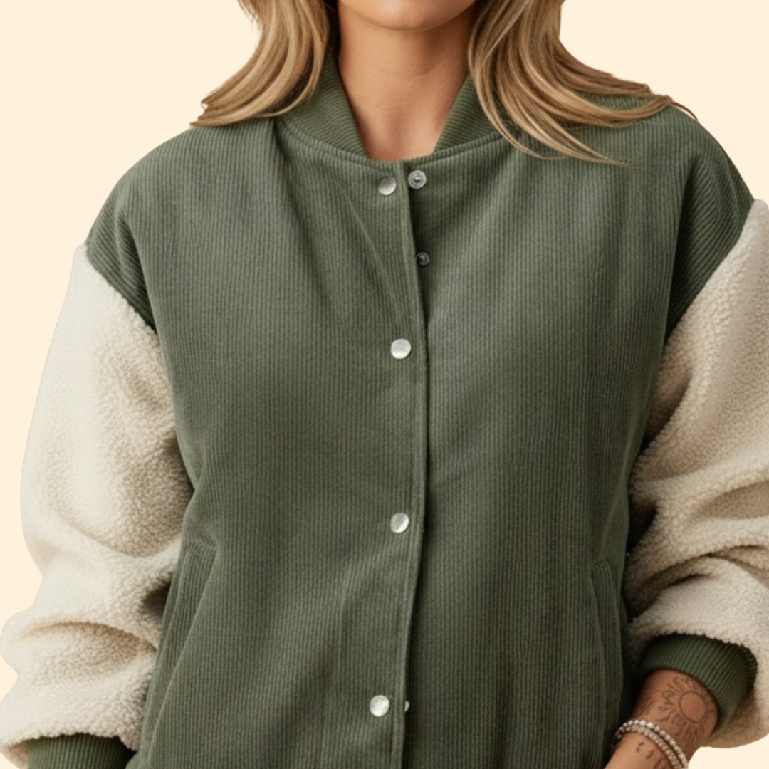 Women’s Corduroy Sherpa Bomber Jacket with Pockets