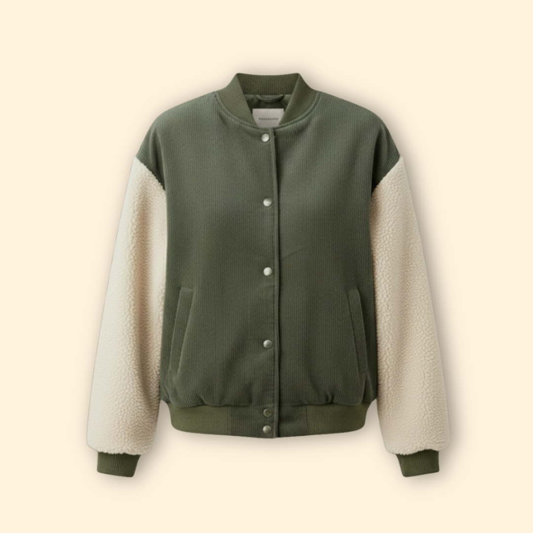 Women’s Corduroy Sherpa Bomber Jacket with Pockets