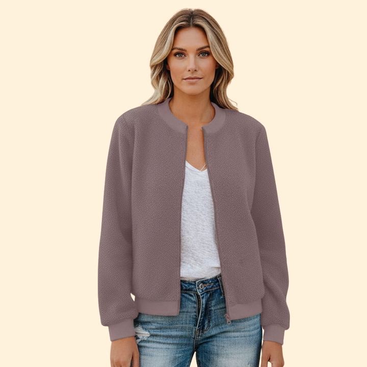 Women’s Fleece Bomber Jacket with Stand-Up Collar