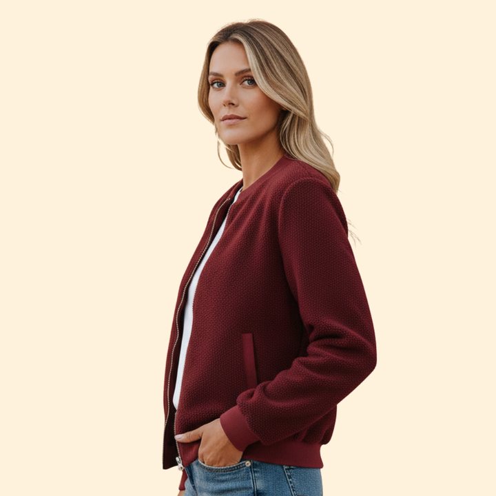 Women’s Fleece Bomber Jacket with Stand-Up Collar