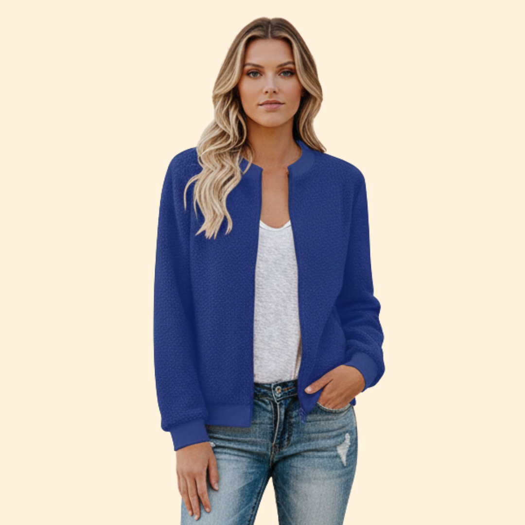 Women’s Fleece Bomber Jacket with Stand-Up Collar