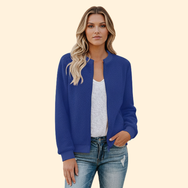 Women’s Fleece Bomber Jacket with Stand-Up Collar