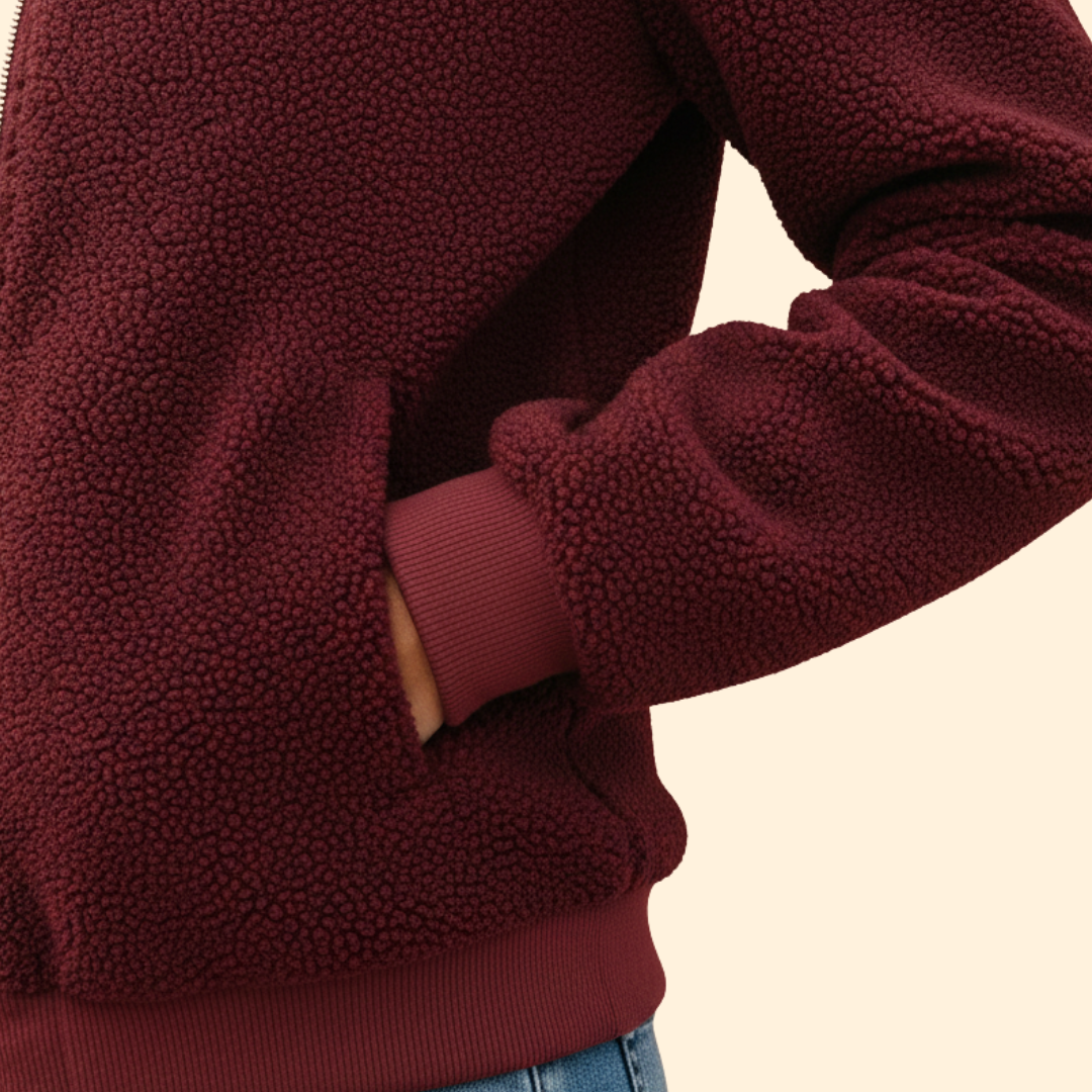 Women’s Fleece Bomber Jacket with Stand-Up Collar