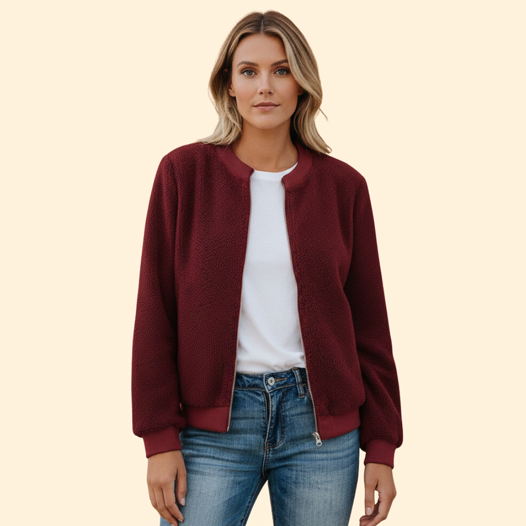 Women’s Fleece Bomber Jacket with Stand-Up Collar