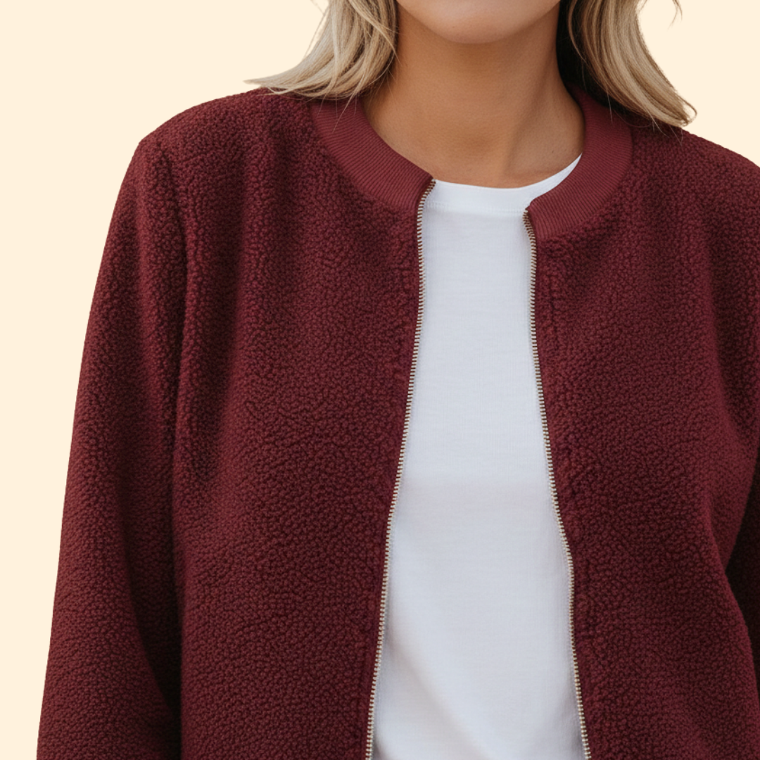 Women’s Fleece Bomber Jacket with Stand-Up Collar