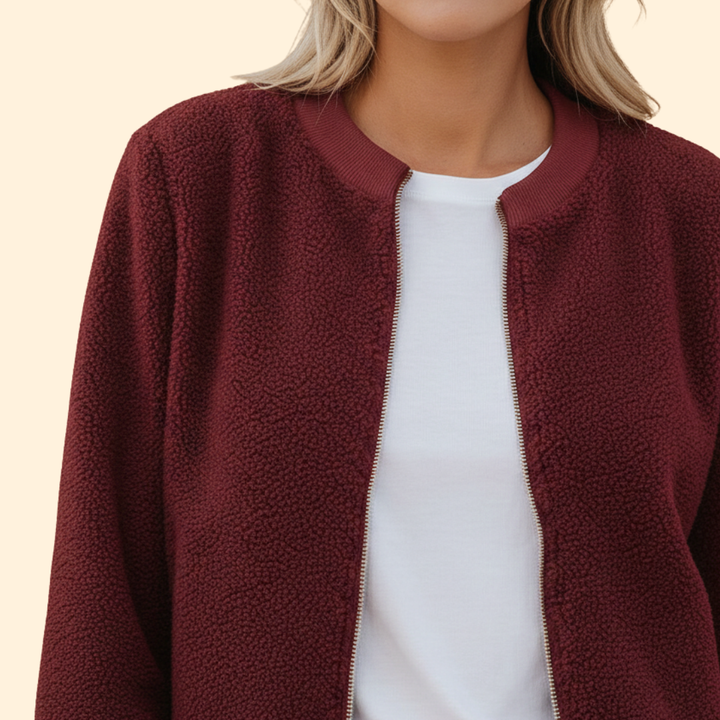 Women’s Fleece Bomber Jacket with Stand-Up Collar