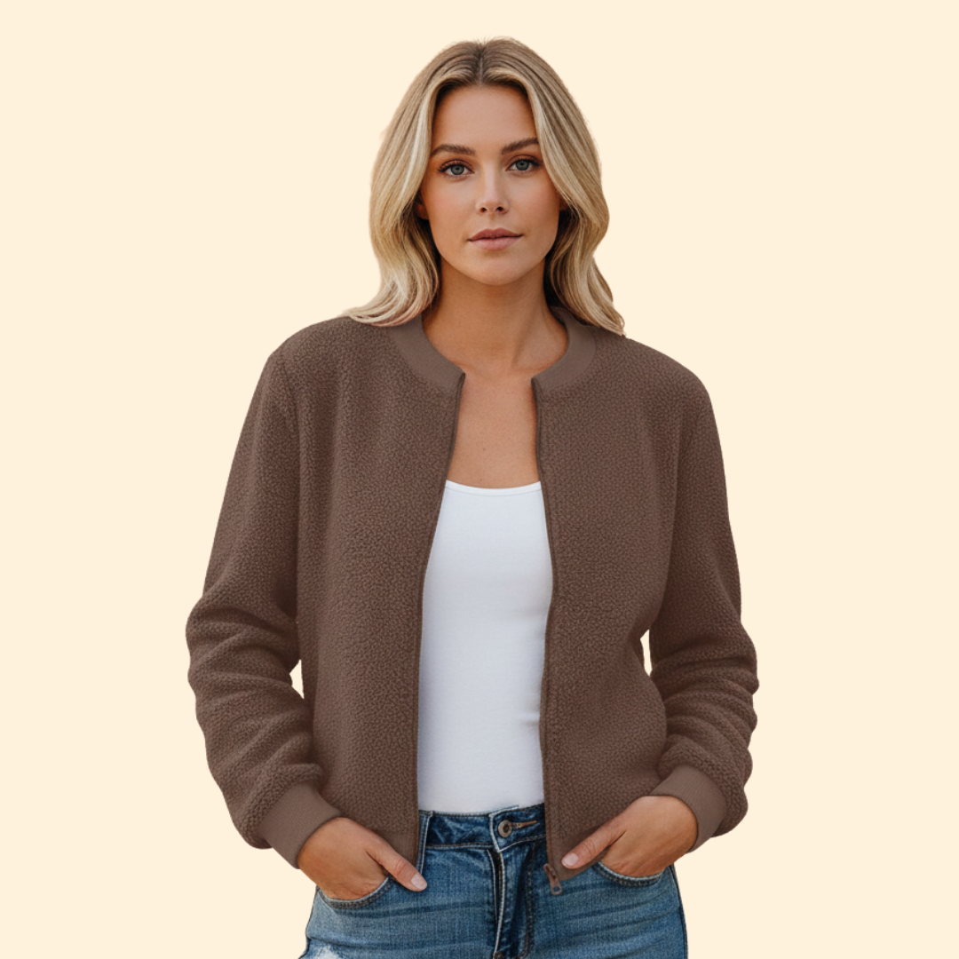 Women’s Fleece Bomber Jacket with Stand-Up Collar