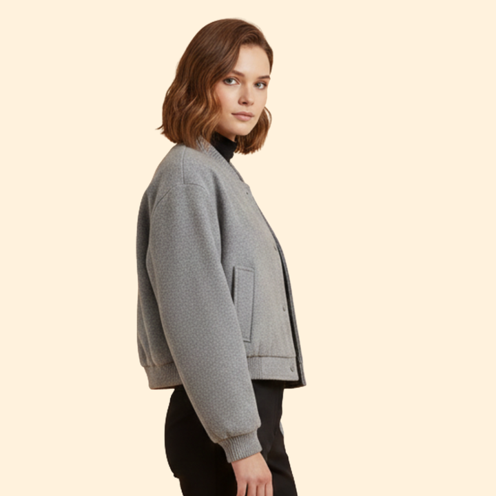 Women’s Cropped Bomber Jacket with Snap Button Closure