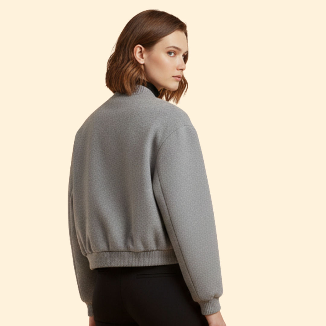Women’s Cropped Bomber Jacket with Snap Button Closure