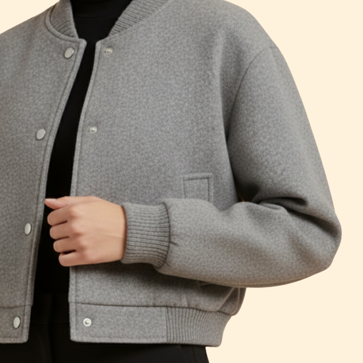 Women’s Cropped Bomber Jacket with Snap Button Closure