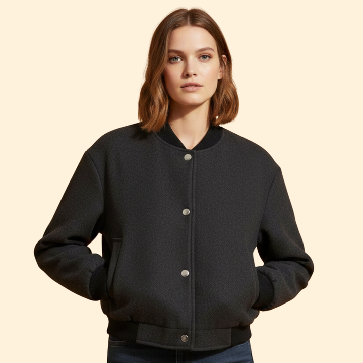 Women’s Cropped Bomber Jacket with Snap Button Closure