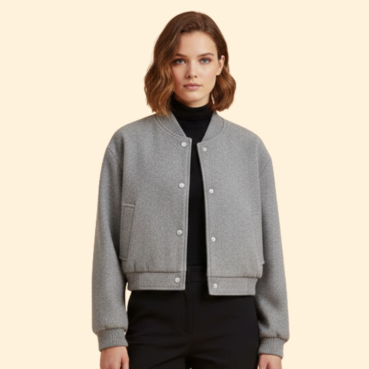 Women’s Cropped Bomber Jacket with Snap Button Closure