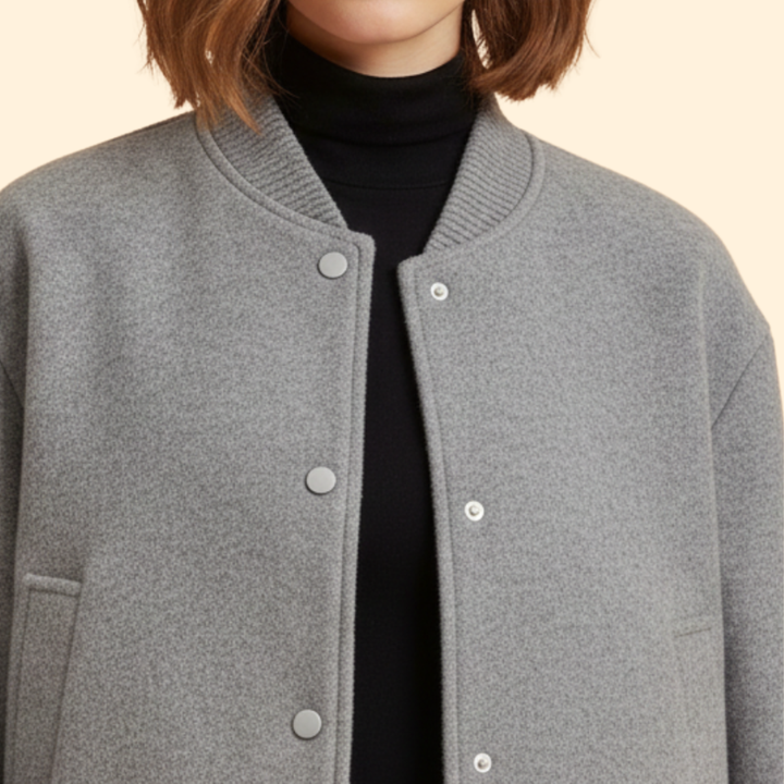 Women’s Cropped Bomber Jacket with Snap Button Closure
