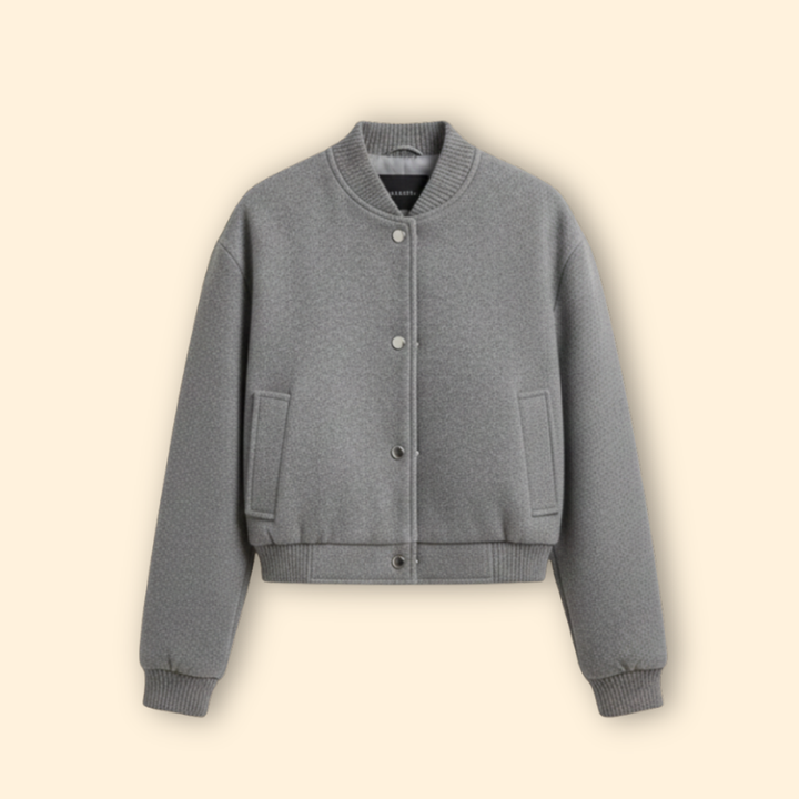 Women’s Cropped Bomber Jacket with Snap Button Closure