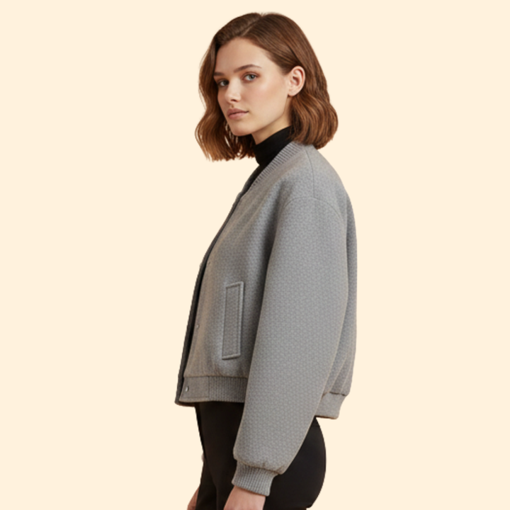 Women’s Cropped Bomber Jacket with Snap Button Closure