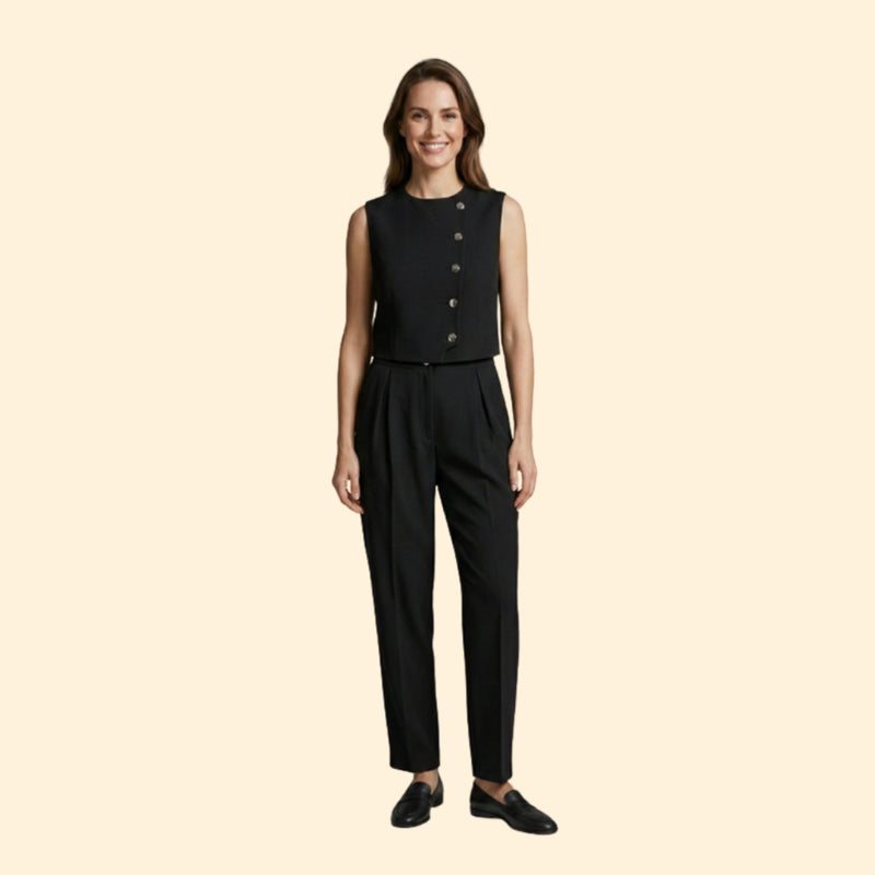 Women’s Cropped Top and Trousers with Button Closure