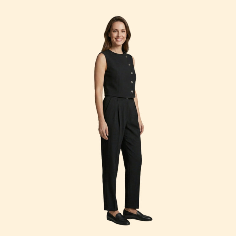 Women’s Cropped Top and Trousers with Button Closure
