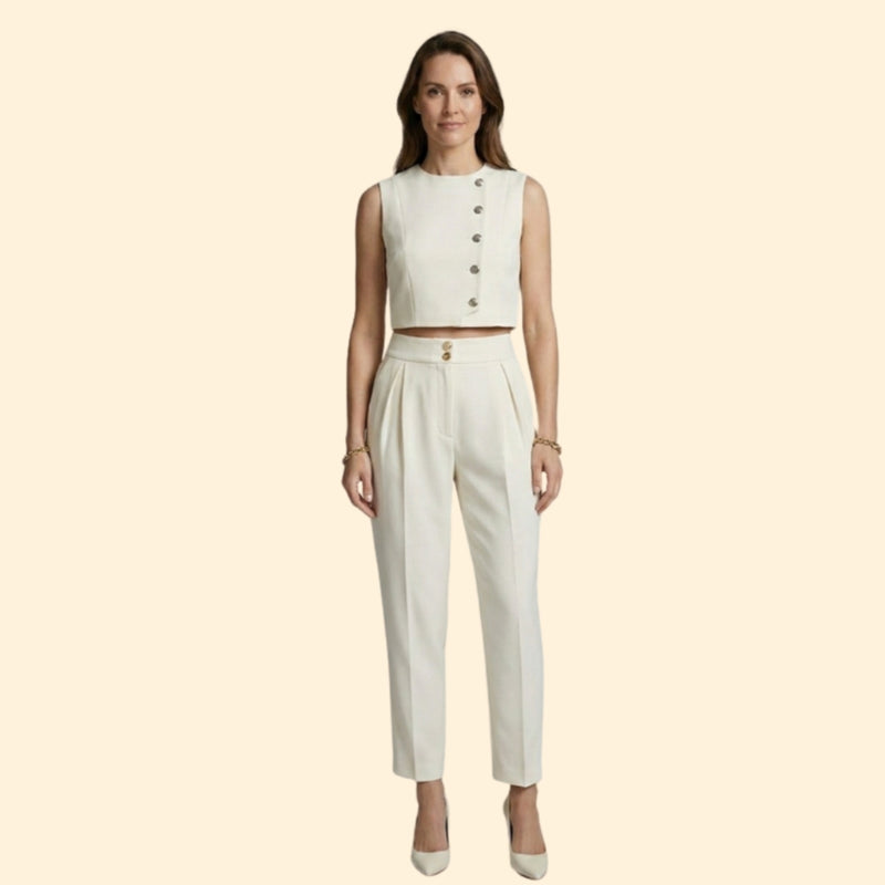 Women’s Cropped Top and Trousers with Button Closure