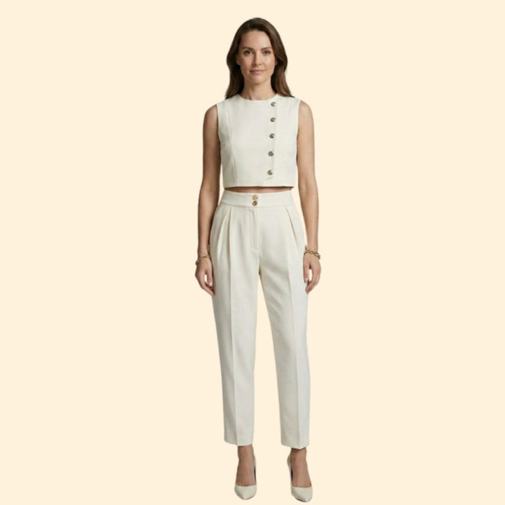 Women’s Cropped Top and Trousers with Button Closure