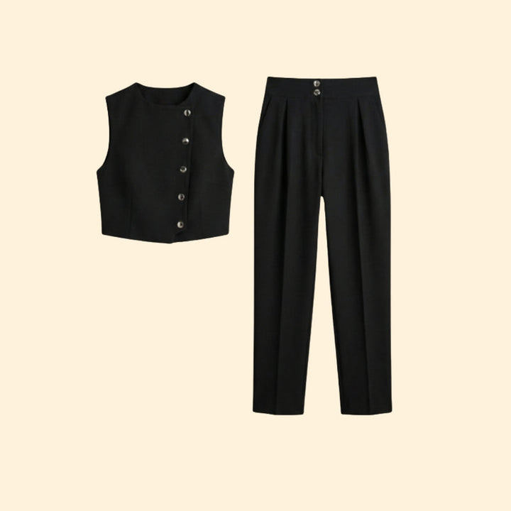 Women’s Cropped Top and Trousers with Button Closure