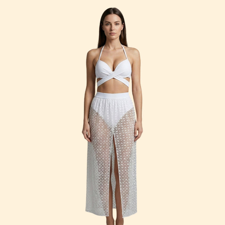 Women’s Cross Back Bikini with Net Skirt