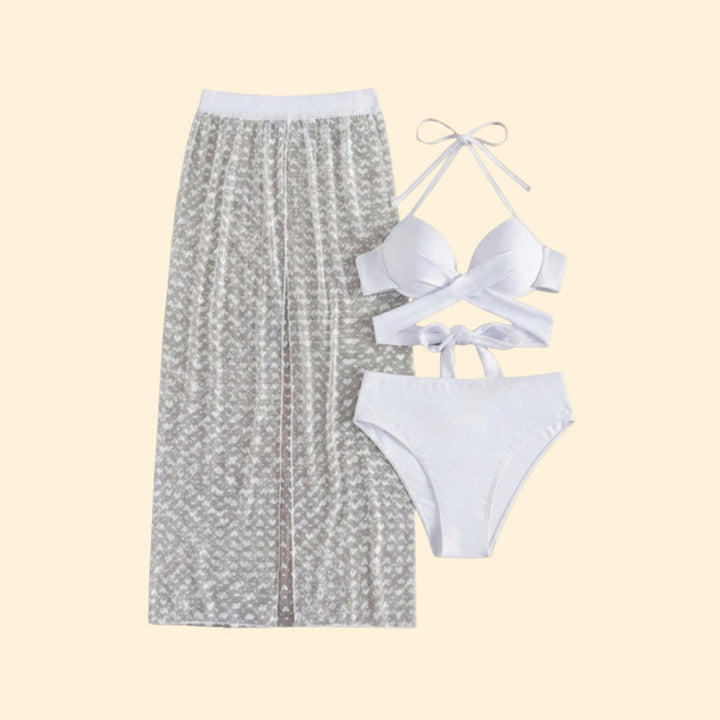 Women’s Cross Back Bikini with Net Skirt