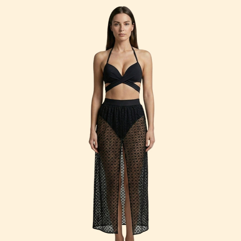 Women’s Cross Back Bikini with Net Skirt