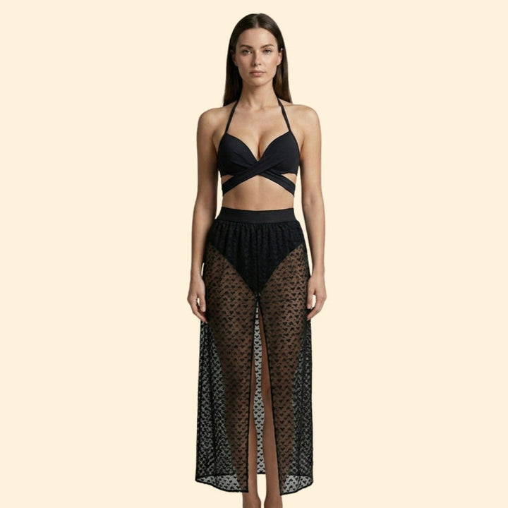 Women’s Cross Back Bikini with Net Skirt
