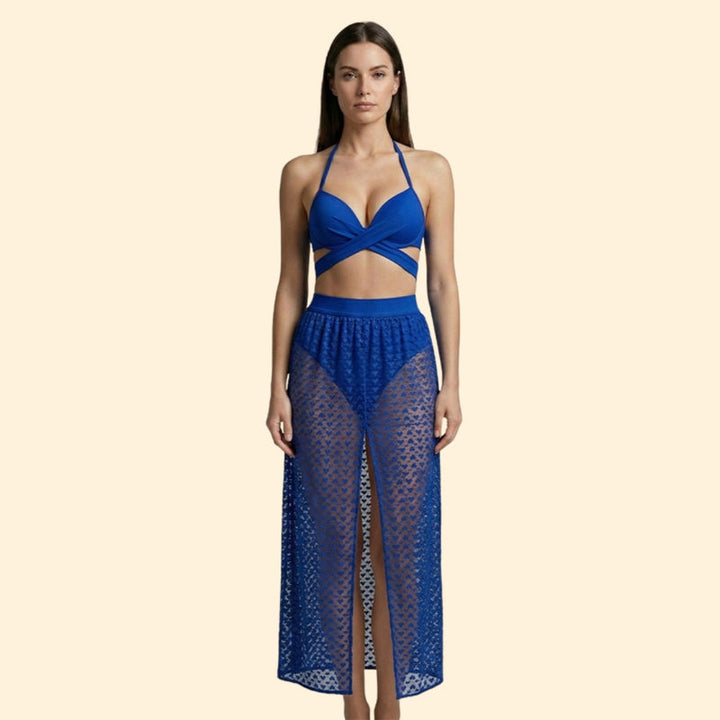 Women’s Cross Back Bikini with Net Skirt