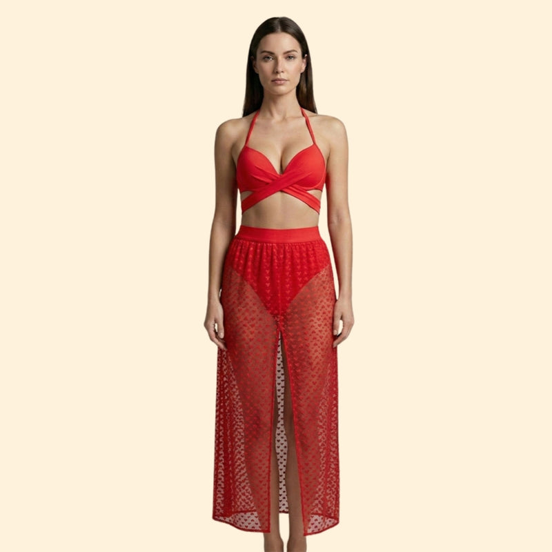 Women’s Cross Back Bikini with Net Skirt