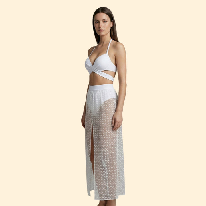 Women’s Cross Back Bikini with Net Skirt