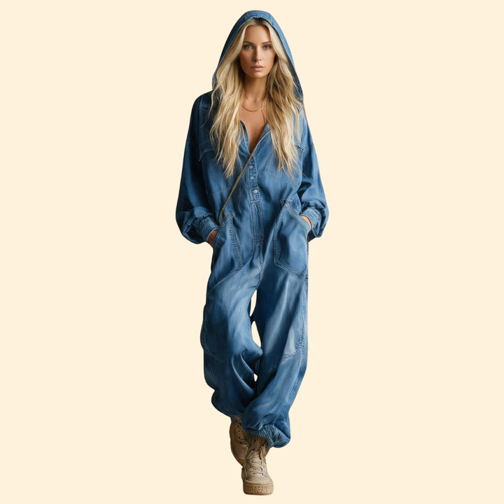 Women’s Denim Jumpsuit with Hood