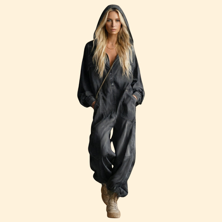 Women’s Denim Jumpsuit with Hood