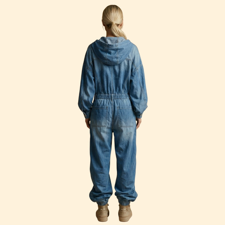 Women’s Denim Jumpsuit with Hood