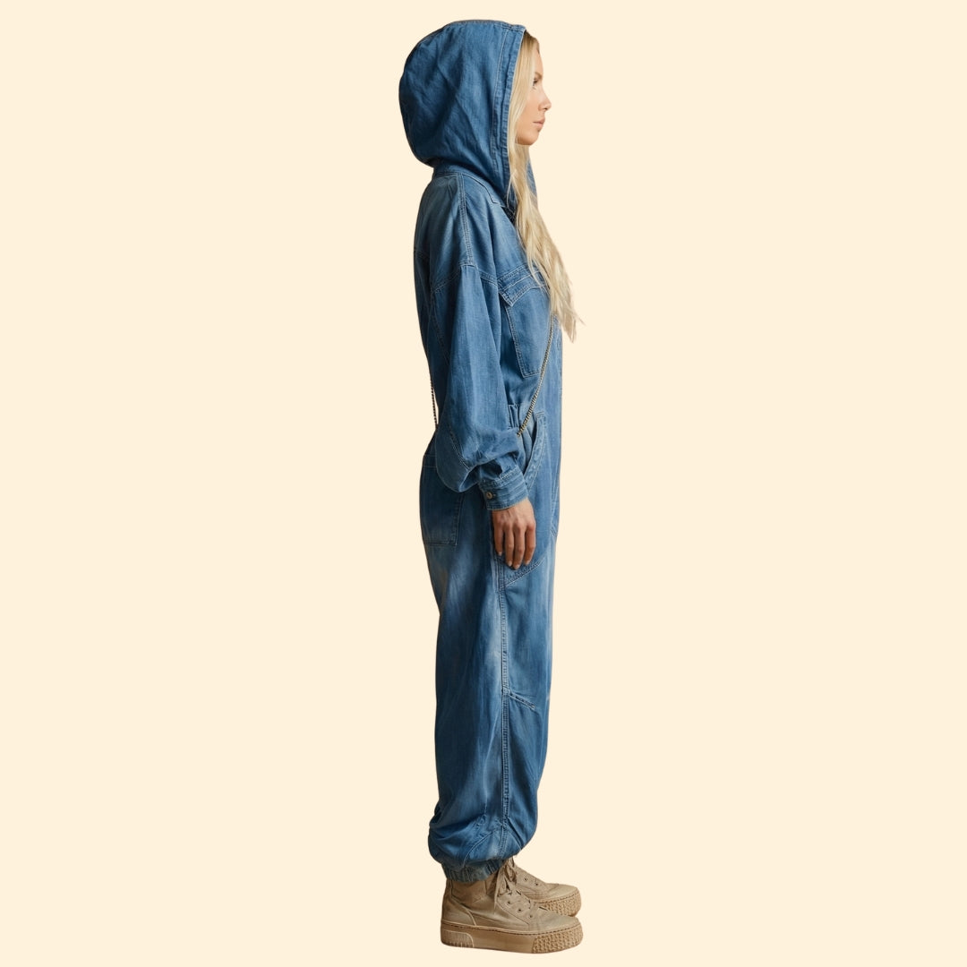 Women’s Denim Jumpsuit with Hood