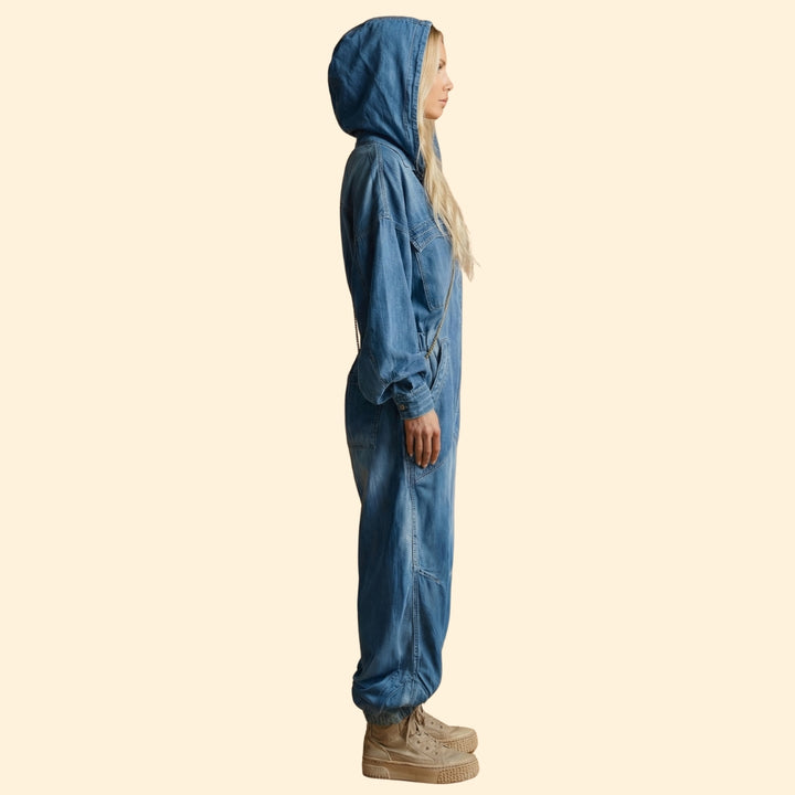 Women’s Denim Jumpsuit with Hood