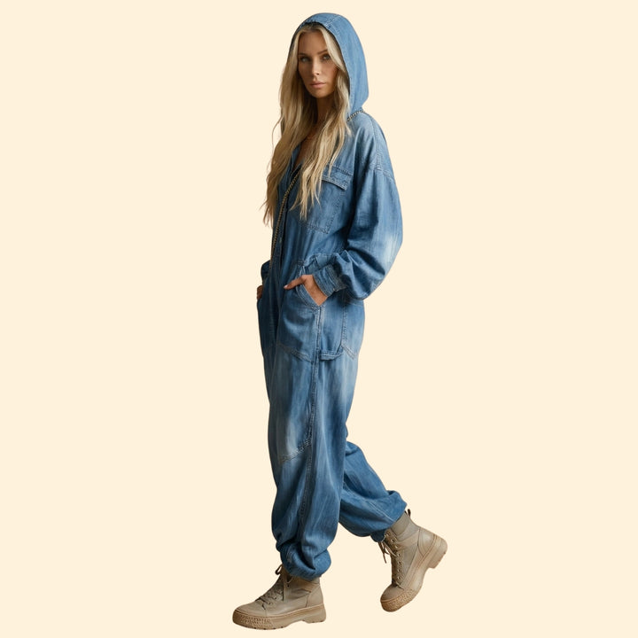 Women’s Denim Jumpsuit with Hood
