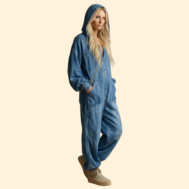 Women’s Denim Jumpsuit with Hood