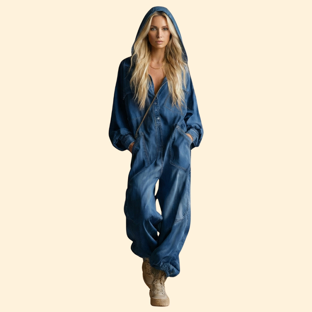 Women’s Denim Jumpsuit with Hood