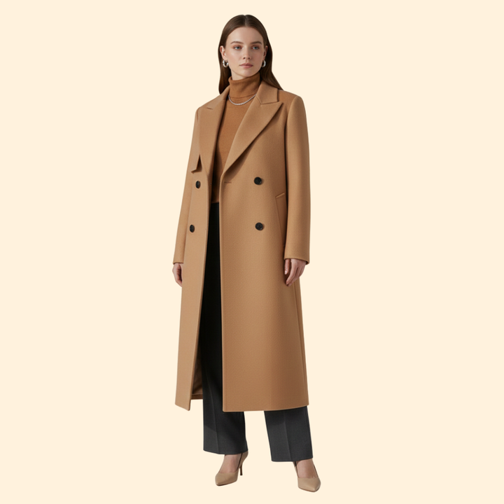 Women’s Double-Breasted Trench Coat with Front Buttons