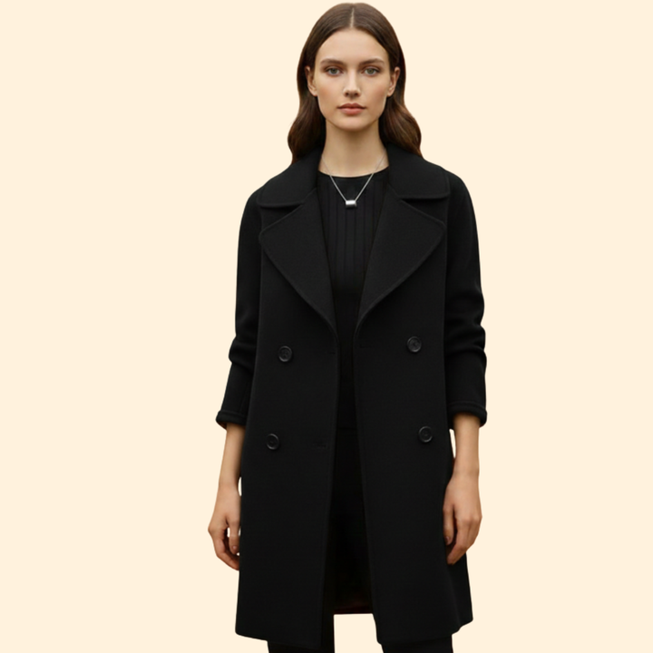 Women’s Double-Breasted Trench Coat with Notched Lapel