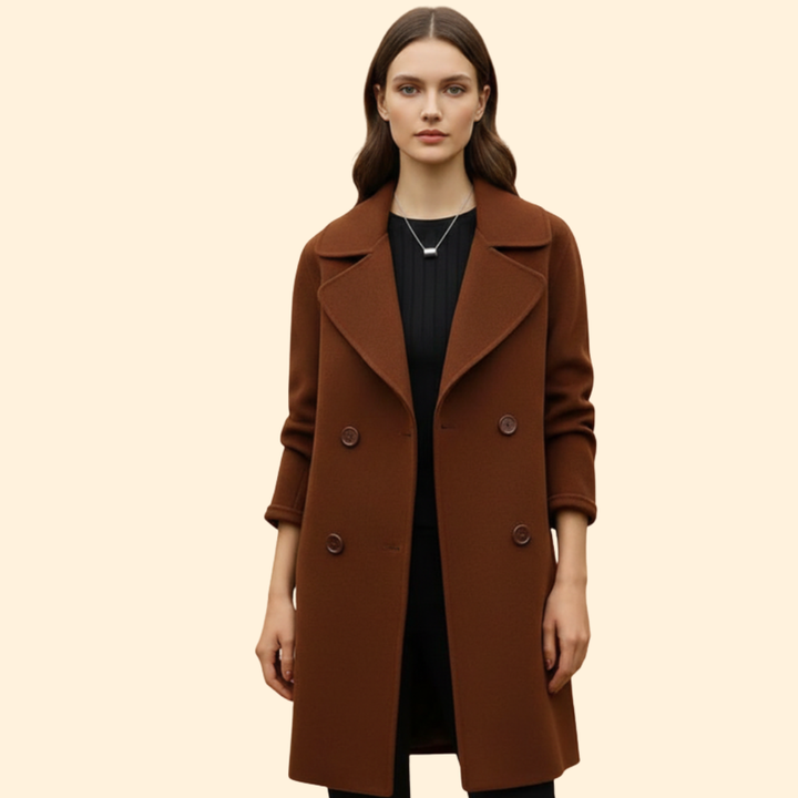 Women’s Double-Breasted Trench Coat with Notched Lapel