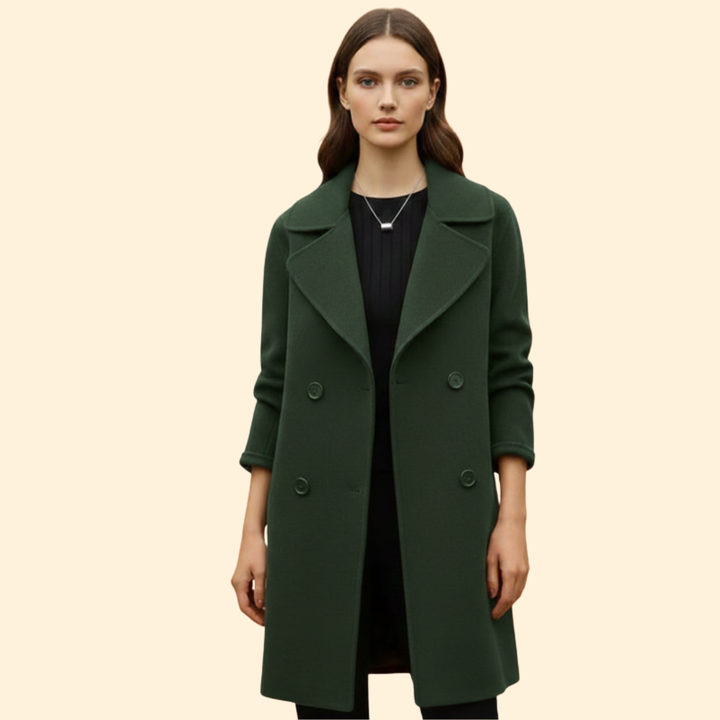 Women’s Double-Breasted Trench Coat with Notched Lapel