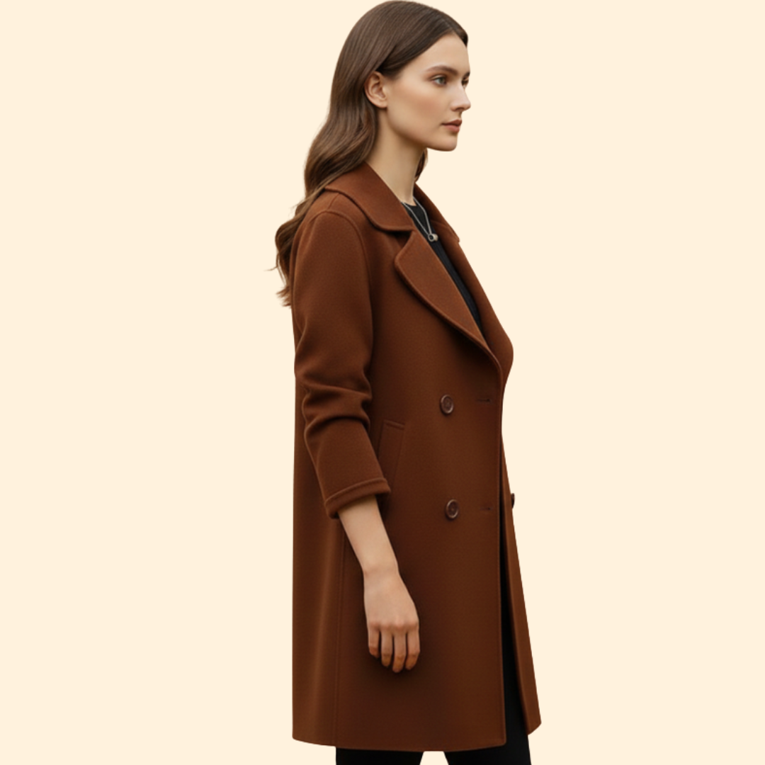 Women’s Double-Breasted Trench Coat with Notched Lapel
