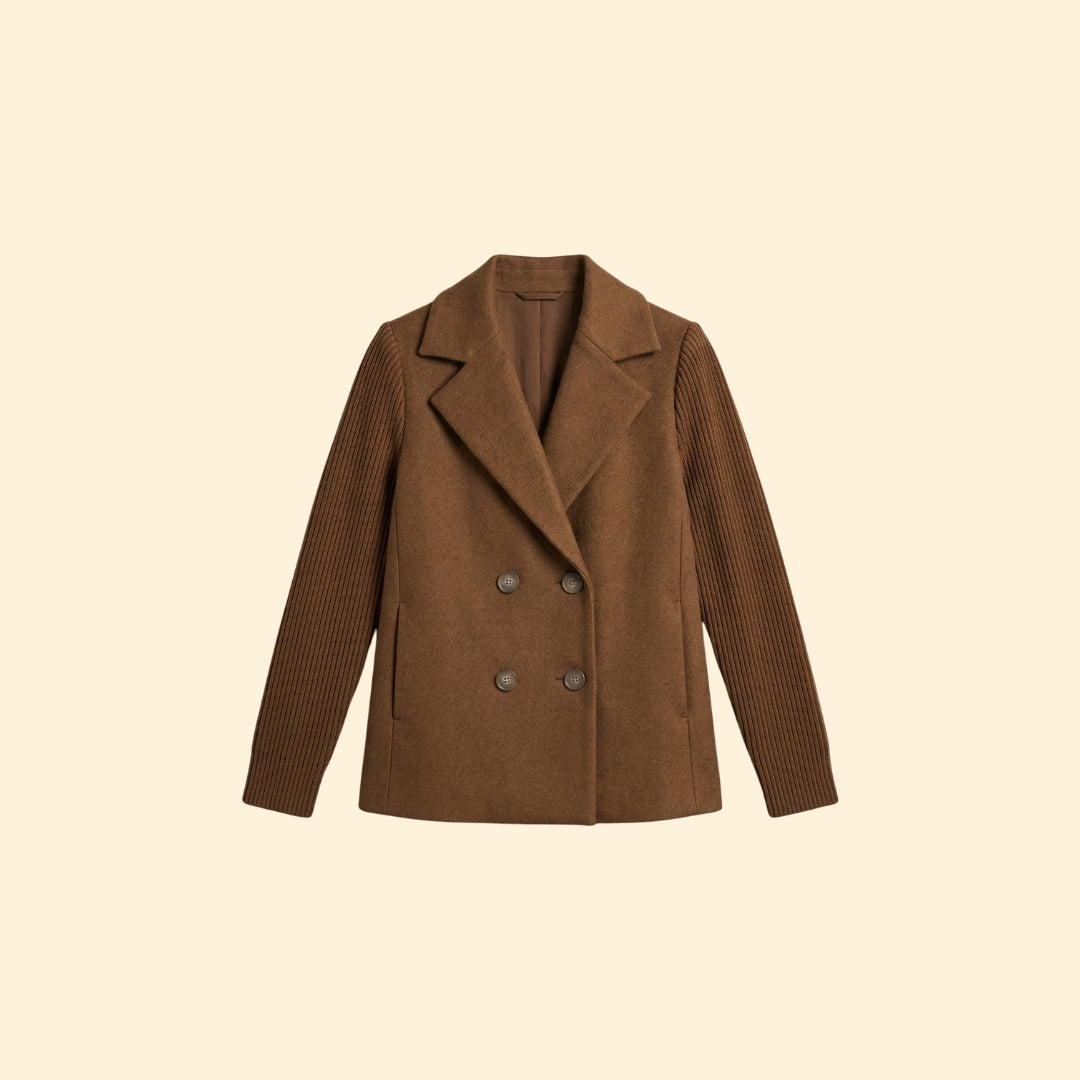 Women’s Double Breasted Blazer with Ribbed Knit Sleeves