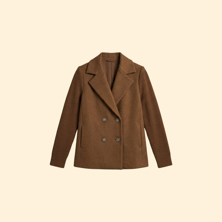 Women’s Double Breasted Blazer with Ribbed Knit Sleeves