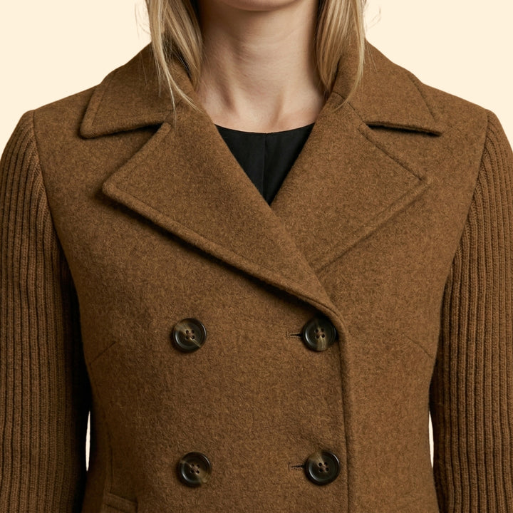 Women’s Double Breasted Blazer with Ribbed Knit Sleeves